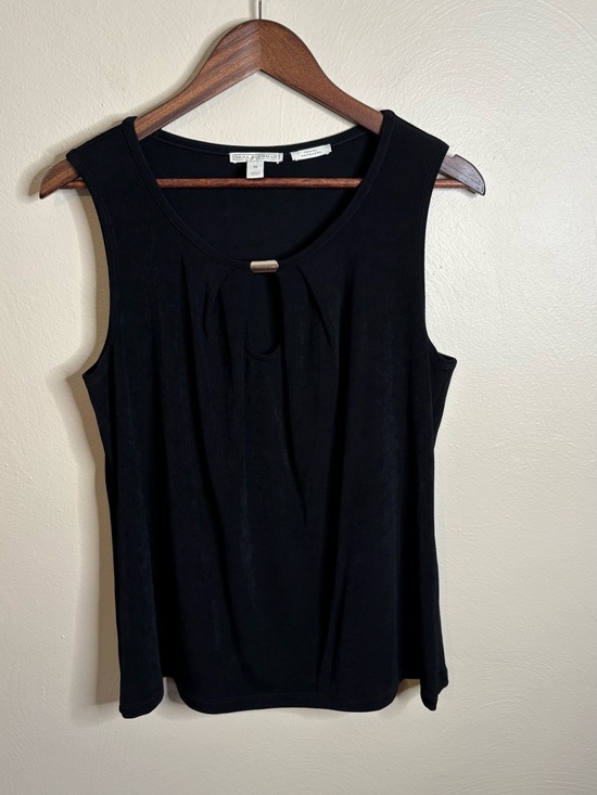 Dana Buchman Tops - Dana Buchman Travel Anywhere Black Sleeveless Pleated Keyhole Tank Top Medium